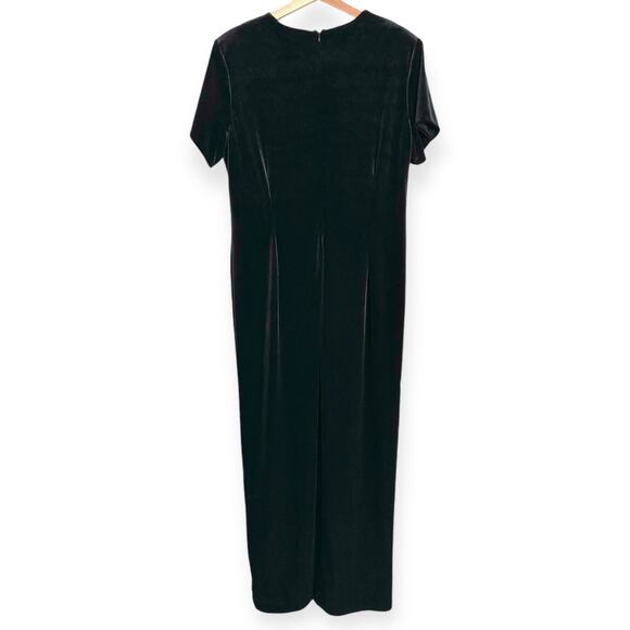 Vintage Ultra Dress Black Velour Stretchy V Neck Maxi Dress Women's Size 16 - Picture 2 of 12
